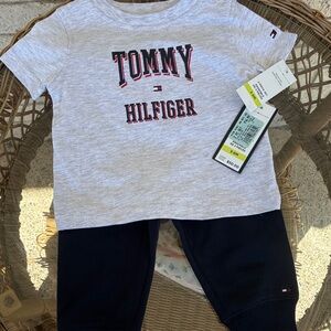 Tommy Hilfiger Gray Tee with Navy Blue Jogger Pants -kids 3-6M